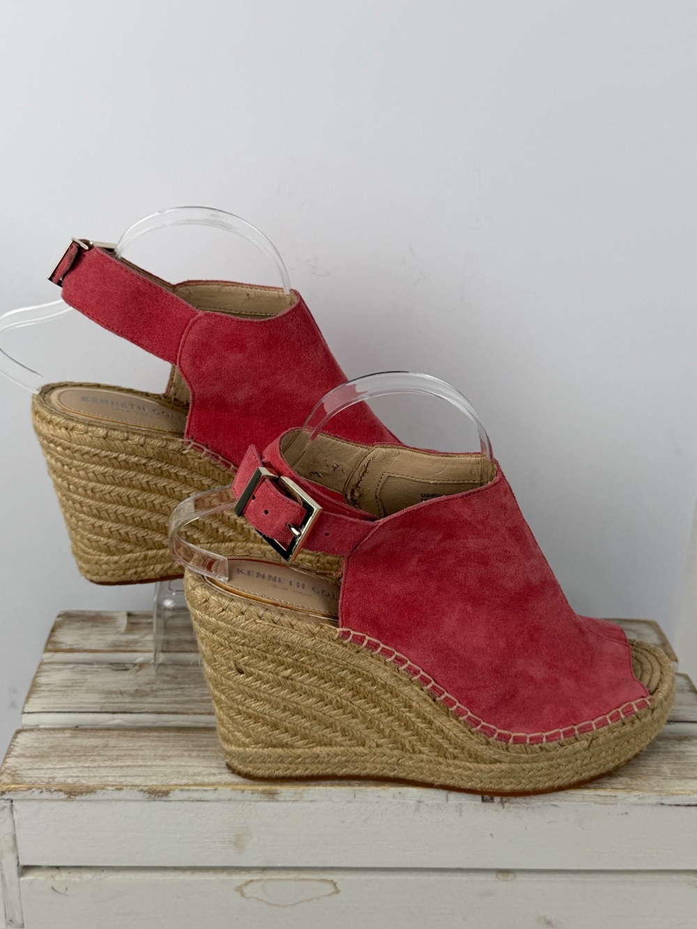 Kenneth Cole New York Olivia espadrille wedge sandals in coral suede size 10M - Picture 5 of 16
